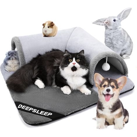 Tunnel pour chat en peluche - Lit - Jouet pour chat d'intérieur - Large 70 x 70 cm (1/5)