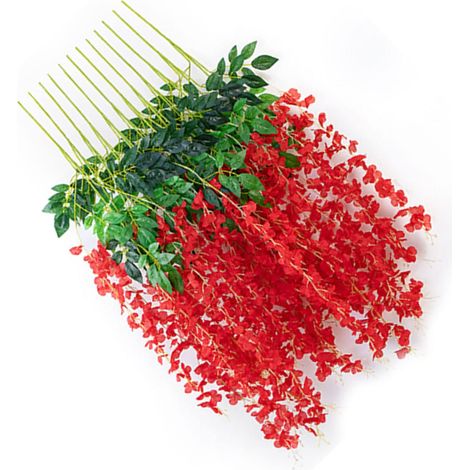 Décoration glycine simulée 6 feuilles – fleurs artificielles – mariage maison – rouge