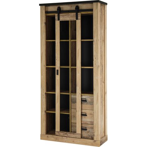 Vitrine SHELTON-61 in Old Style hell Nb. mit anthrazit, B/H/T: ca. 93/201/38 cm (1/3)