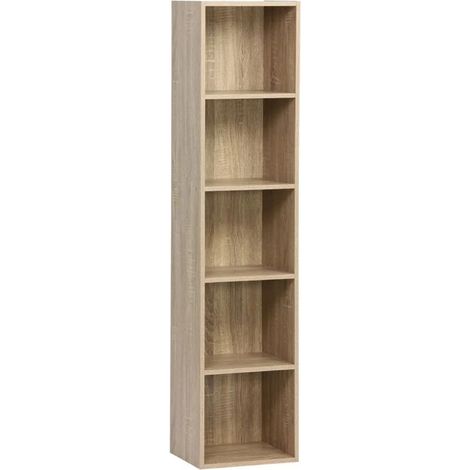 Bibliothèque - JUANIO - Cube 5 niveaux - Effet bois naturel - Panneau particules 12 mm HPL - 30x24x132 cm (1/3)