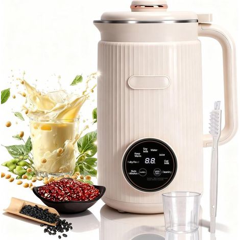 Máquina automática para hacer leche de soja,8 en 1,con 12 cuchillas,capacidad de 1,2 litros,800 W de potencia,capuchino y sopa (beige)