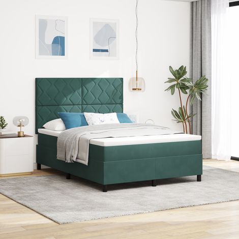 LED Box Spring Bed with Mattress Dark Green 160 x 200 cm Velvet vidaXL (1/5)