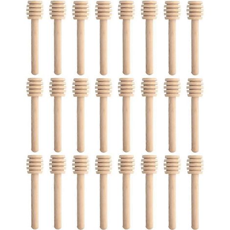 Lot de 100 mini-cuillères à miel en bois, avec pot et bâtonnet long, pour mélanger le miel au café ou au lait.