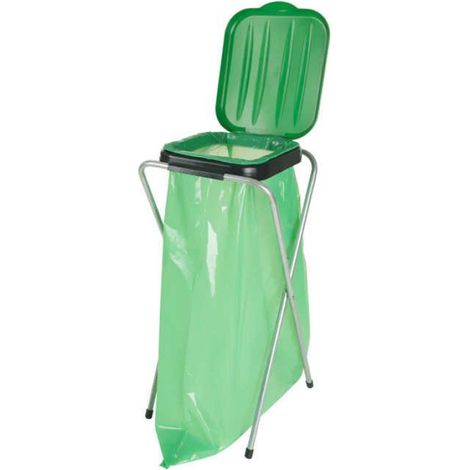 Support Pour Sacs Poubelle - 120 L - Vert - 350 X 360 X 740 Mm - Tubes Galvanisés - Intérieur (1/3)
