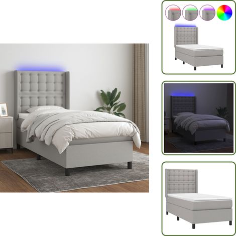 Boxspringbett mit Matratze & LED Hellgrau 90x190 cm Stoff - Boxspringbett - Betten - Schlafräume - Doppelbett - Einzelbett