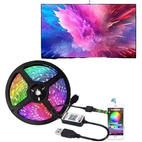 Bande LED Strip, Bande LED flexible, bande lumineuse pour escaliers, pièces, non étanche, télécommande 24 touches, contrôle Bluetooth, 2M 60 lumières (1/4)