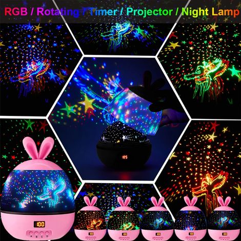 LED-Sternenhimmel-Projektorlampe, Nachtlicht für Kinder, Babys, Sternenlicht-Hase, fliegendes Pferd, Sternenprojektor, Rosa
