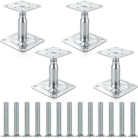 Lot de 4 supports de poteau réglables – Acier galvanisé – Hauteur 100 à 150 mm – Installation rapide – Pour béton et asphalte (1/5)
