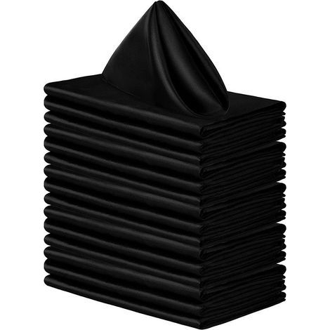 Ein Set aus 16 quadratischen Satinservietten, glänzend und seidig, aus weichem, seidigem Stoff, geeignet für Hochzeitsbankettdekorationen, schwarz, 4343 cm. (1/4)