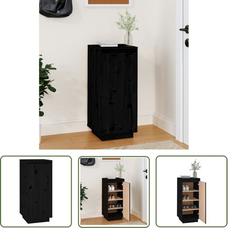 The Living Store Schuhschrank Schwarz 35x35x80 cm Massivholz Kiefer - Schuhschrank - Holzschoenschrank - Schuhregal - Garderobe - Einbauschrank (1/5)