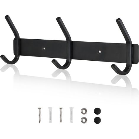 Patere Porte Manteau Salle de Bain Noir Mat 30CM pour 30KG Patère Murale en Acier Inoxydable SUS304 3 Crochets Noir pour Cuisine Couloir Jardin Vestes Parapluies Serviettes Porte-clés (1/5)