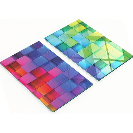 Tableros decorativos multifuncionales de vidrio templado con cubos 3D de 2x30x52 cm.
