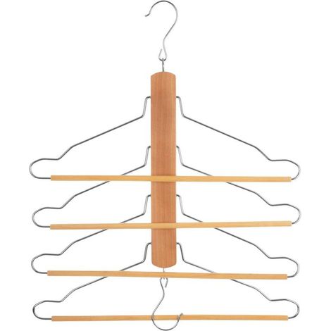 Cintre en bois pour 4 pantalons - Porte-pantalon robuste, gain de place, organisateur dressing, design naturel et élégant (1/5)