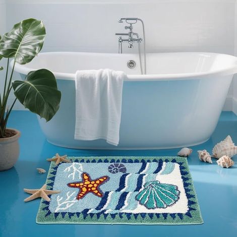 Rutschfester, waschbarer Badteppich aus Kunstfell, 50 x 80 cm, sommerliches Muster, ideal für Badezimmer und Dusche – 7 Designs erhältlich-lsw