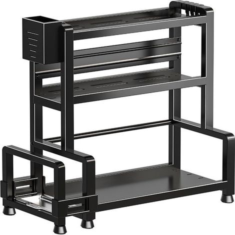 Étagère à épices, étagère de rangement multifonctionnelle pour épices de cuisine, avec seau à couverts et organisateur de planche à découper et crochet, 382136 cm-double couche (1/5)