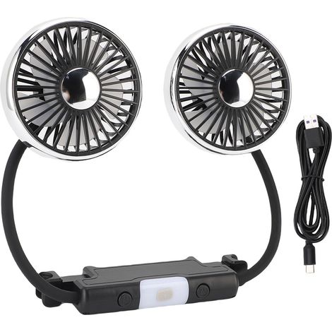 Potente ventilatore per auto USB a 3 velocità, con doppia testina di raffreddamento a collo d'oca e poggiatesta girevole a 360 gradi, alimentazione DC 5V per berline, camion, SUV e camper. (1/5)
