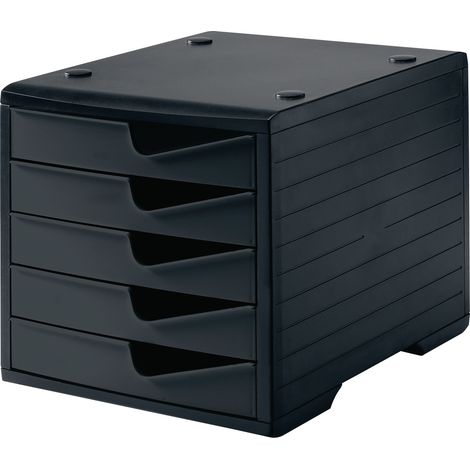 Bac de rangement 5 tiroirs noir/noir polystyrène H255xL270xP340mm STYRO