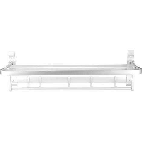 Porte-serviettes pliant en aluminium blanc, étagère de rangement pour salle de bain, accessoire toilette mural. (1/5)