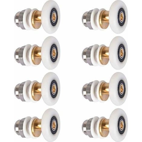 – Roulettes de porte douche 27mm – Lot de 8 rouleaux en nylon et cuivre – Pour portes coulissantes et incurvées – Installation facile (1/5)