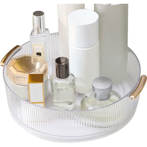 360° drehbarer Kosmetikorganizer, drehbare, strukturierte Make-up-Aufbewahrungsbox für den Schreibtisch, mit Griff, transparent, für Badezimmer und Waschbecken (1/5)