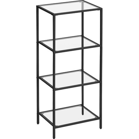 Biblioteca Valora, estantes de vidrio, metal negro, 4 estantes (1/5)