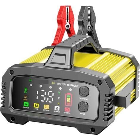25A Chargeur Batterie Voiture 12V/24V, Chargeur Batterie Lithium avec Réparation Automatique, Écran LCD, Chargeur pour Voiture,Moto,Camion,LiFePO4,AGM, jaune (1/5)
