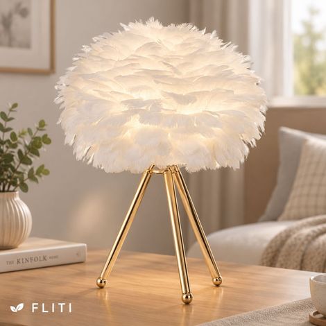FLITI Gold Metal Feather Table Lamp 1000g Soft Lighting for Office and Bedroom with Button Switch (1/5)