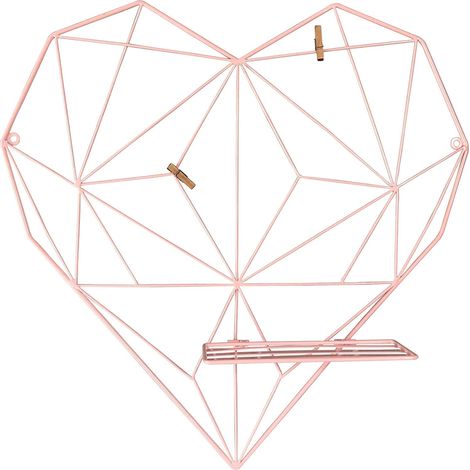 [MAI UTILIZZATO]Griglia da parete in ferro, pannello espositivo per foto, organizer decorativo a forma di cuore, 50x9,5x50 cm (1/4)