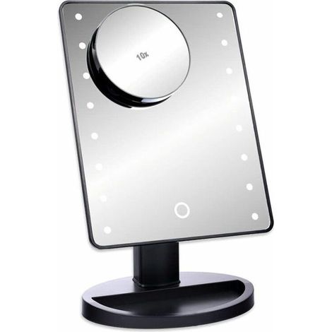 Espejo de maquillaje LED negro  Schramm® con aumento de 10X Espejo de maquillaje con luz LED Espejo de maquillaje Espejo de pie Espejo de aumento Espejo de baño Espejo de aumento
