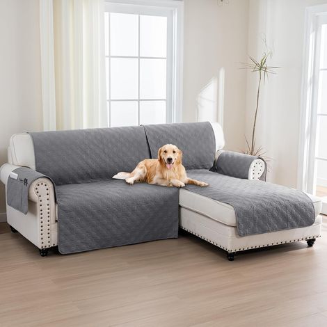 Corner Sofa Cover, 2 Seater Sofa Protector 100% Waterproof, Cover Right Side with Side Pockets, L Shape 205 cm, Grey (1/5)