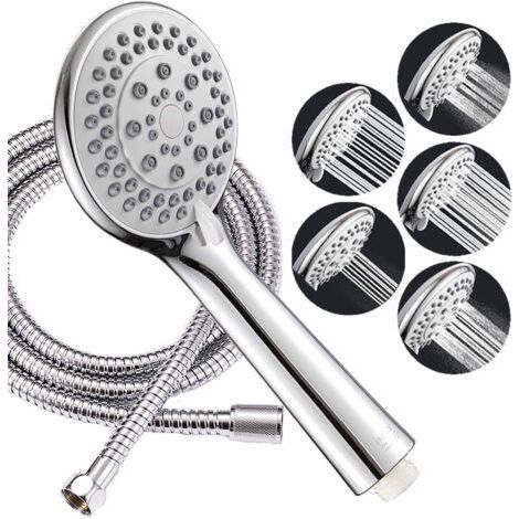 Pommeau de douche 107 mm 5 fonctions avec tuyau flexible en acier inoxydable 150 cm (1/5)