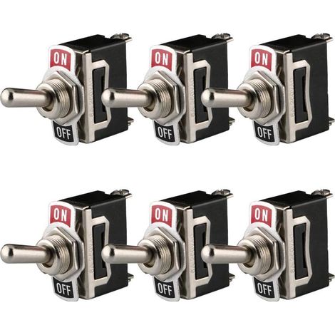 Kippschalter 12V-24V-48V-110V/10A, 220V-230V/6A, SPST Metall Hebelschalter, Ein/Aus 2 Positionen 2 Stifte, für Auto Armaturenbrett Licht (6er Pack, Schwarz) (1/5)