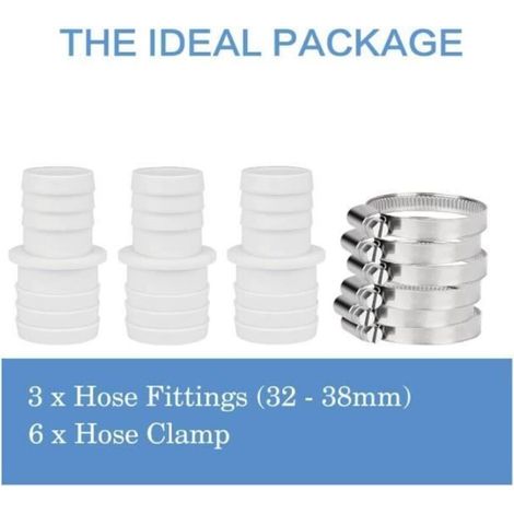 Set mit 3 Adapterstücken für Schwimmbadschläuche Ø 32 mm bis 38 mm – Weiß (1/5)