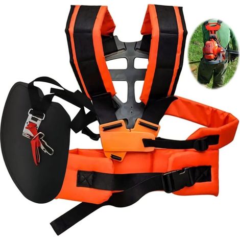 Double Shoulder Harness Mower, Adjustable Shoulder Strap for Brush Cutter or Gardening Mower (Orange)