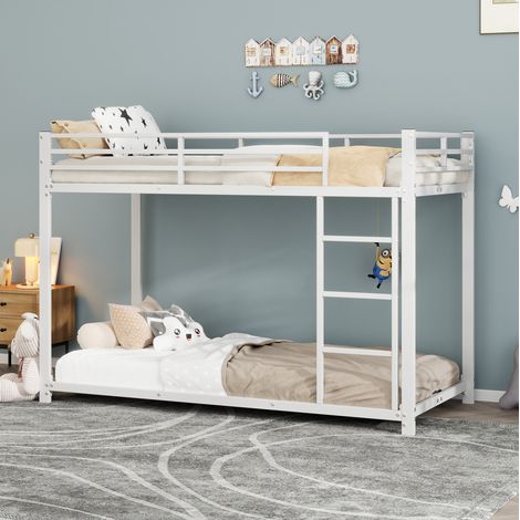 lit superposé enfant gain de place 90x200 métal blanc OKMYHOME (1/5)