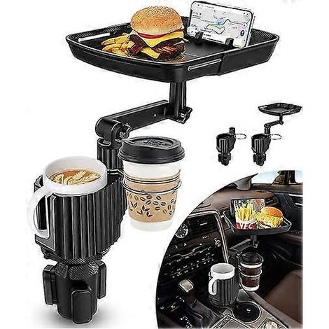 Plateau porte-gobelet extensible pour voiture, plateau repas pivotant à 360°, avec fente pour téléphone portable, idéal pour le camping en caravane, les yachts et les camions. (1/5)