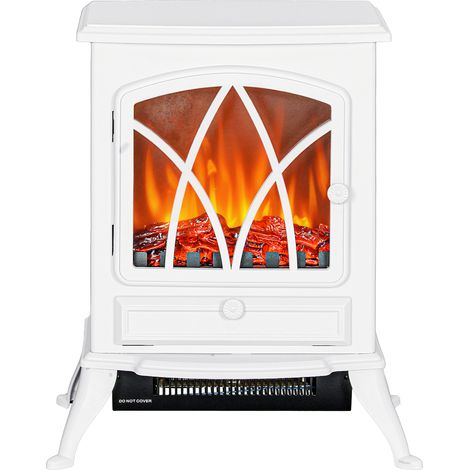 Cheminée électrique sur pied 1000/2000 W, foyer décoratif blanc avec effet flamme LED (1/5)