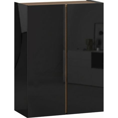 Scarpiera nera lucida alta con chiusura soft-close, 6 livelli, design senza maniglie (1/4)