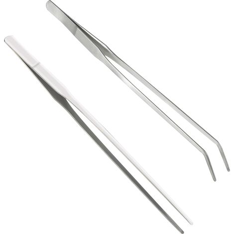 Lot de 2 pinces en acier inoxydable 27cm longues droites/incurvées avec une extrémité dentelée de précision pour l'aquascaping, le jardinage, la cuisine, le travail industriel (1/5)