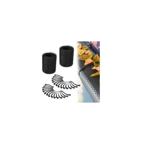 Protector de canalones, paquete de 2, 600 x 15 cm cada uno, malla de plástico, 12 m de protección total, negro - Crezuo