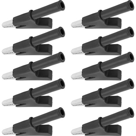 10 Pièces Pinces de Test Crocodile 10A avec Douilles 4mm - Kit Accessoires Électroniques Noir (1/5)