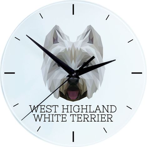 Reloj de pared geométrico con foto e inscripción de Art-Dog, West Highland White Terrier (Westie). (1/4)