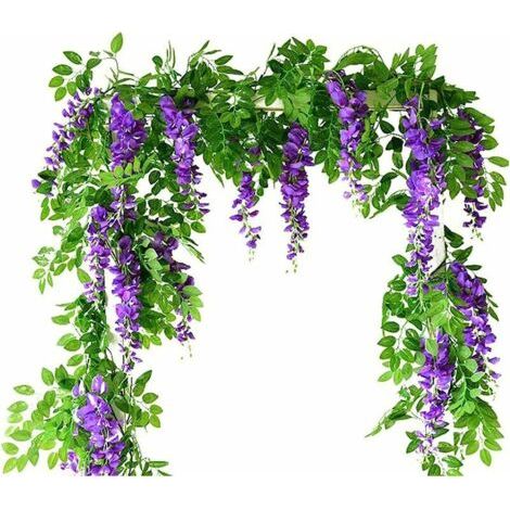 Künstliche Glyzinienranken, 2 Stück, künstliche Seidenblumen, hängende Rankenpflanzen, Gartenwand, Outdoor-Begrünung, Dschungelparty, Hochzeitsbogen-Dekoration