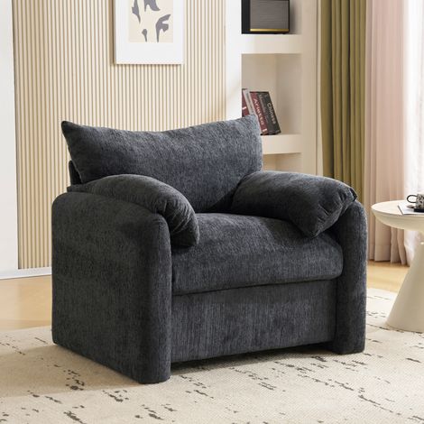Sillón de chenilla gris individual para salón OKMYHOME (1/5)