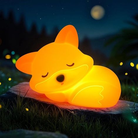 Veilleuse Renard - Lampe en Silicone Mignonne - Rechargeable et Dimmable avec Minuterie - Commande Tactile pour Chambre D'enfant - Cadeau pour Bébés (1/5)