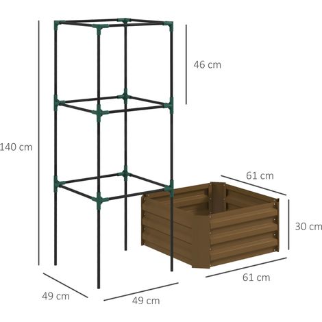 Jardinière surélevée avec treillis, bac à plantes grimpantes, fond ouvert, résistante aux intempéries, 61 cm x 61 cm x 140 cm, marron (1/5)