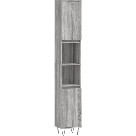 Armoire de bain moderne avec portes et étagères 30 x 30 x 190 cm style industriel en bois d'ingénierie sonoma gris (1/5)
