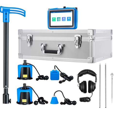 Mophorn Detector de fugas de agua para tuberías, 4 sensores, rango de 1–10,000 Hz, pantalla táctil de 17,78 cm,  tarjeta de 8 GB y estuche de transporte, profundidad de detección de 0,5–5 m (1/5)