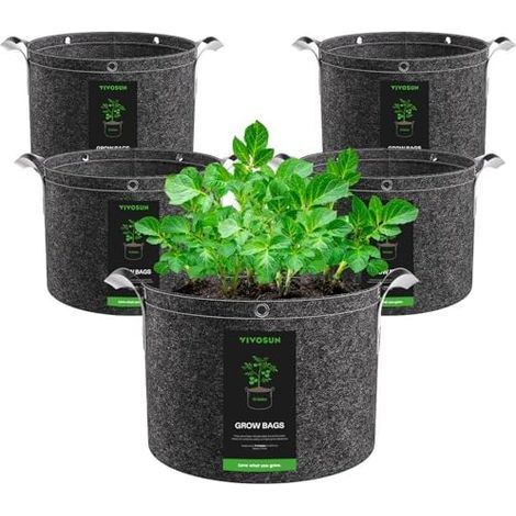 Lot 5 Sac de Plantation 40L Sacs Culture Tissu Non Tissé à Plantes 500g/m² Épaisseur, Pots avec Poignées et Anneaux Polyvalents, Idéal pour LST, Fruits, Légumes Fleurs - (1/5)