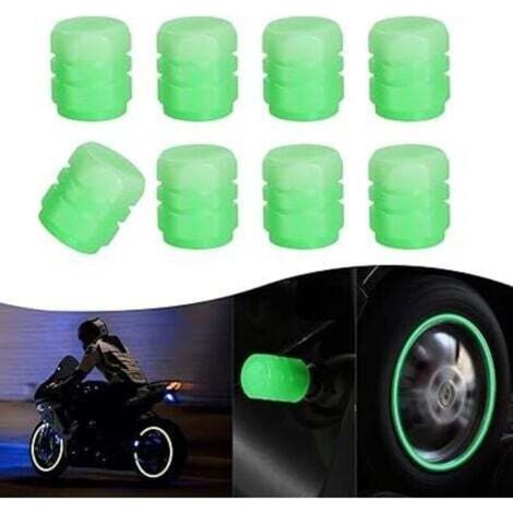 Fluoreszierende Reifenventilkappe (Grün), 8 Stück leuchtende universelle staubdichte Reifenventile, leuchtende Ventilschaftabdeckung, Dekorationszubehör für Auto, LKW, SUV, Motorräder